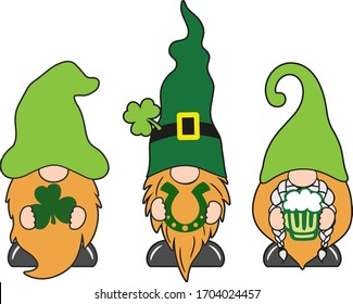 3 St. Patrick's Day Irish gnomes with clover for good luck