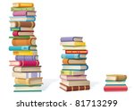 3 stacks of books, different by height. 