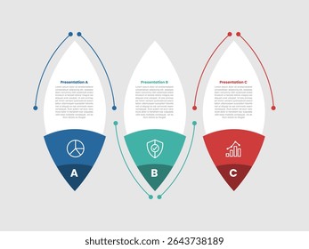 3 stage infographic diagram with round sharp rectangle box with standing position with 3 step for slide presentation vector