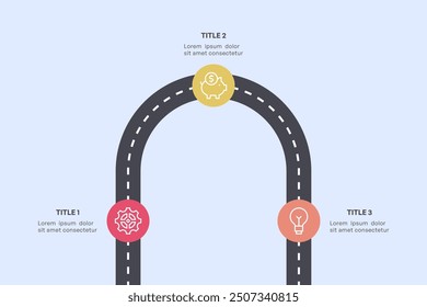3 Stage Roadmap Infographic, Simplified Progress Visualization Vector Illustration