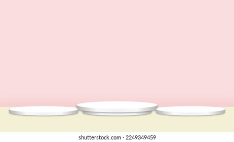 3 Estadio de podio blanco. 3d representando pedestal sobre fondo rosado. Ilustración vectorial de podio de la pantalla del producto.