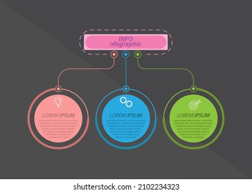 3 stages of development, improvement or training. Infographics with visual action icons for business, finance, project, plan or marketing. Flat vector style