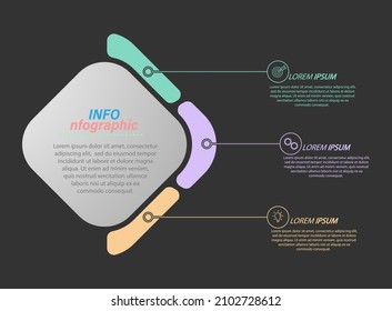 3 stages of development, improvement or training. Infographics with visual action icons for business, finance, project, plan or marketing. Flat vector style