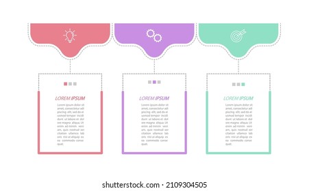3 stages of development, improvement or training. Infographics with visual action icons for business, finance, project, plan or marketing. Flat vector style