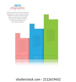 3 stages of development, improvement or training. Infographics with visual action icons for business, finance, project, plan or marketing. Flat vector style