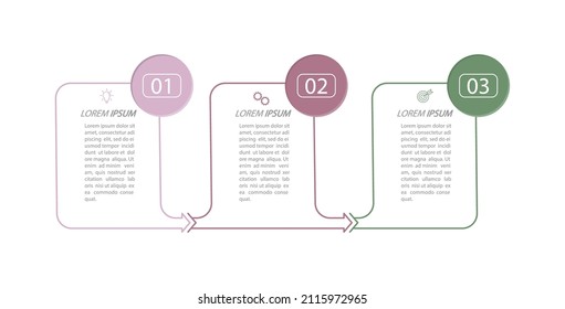 3 etapas de desarrollo, mejora o formación. Infografías con iconos de acción visual para negocios, finanzas, proyectos, planes o marketing. Estilo vectorial plano