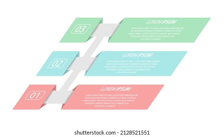 3 stages of development, improvement or training. Infographics with visual action icons for business, finance, project, plan or marketing. Flat vector style
