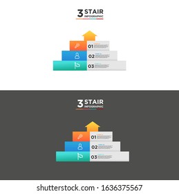 3 stair step timeline infographic element. Business concept with three options and number, steps or processes. data visualization. Vector illustration.