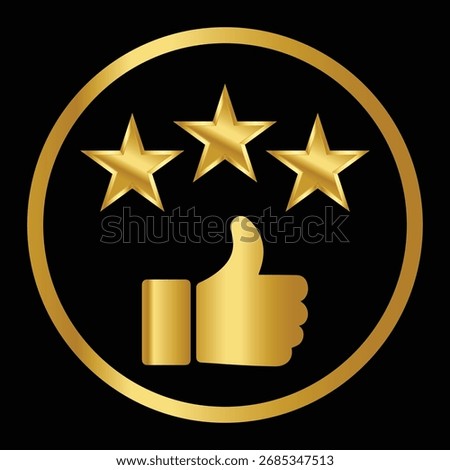 3 Star Approval Badge Vector Gold Thumbs Up Quality Seal Icon for Ratings, Awards, Certificates, Reviews Marketing, and Promotional Designs