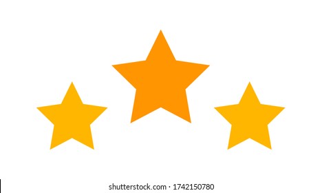 3 stars icon cute isolated on white, cartoon star shape yellow orange, illustration simple star rating symbol, clip art three star for logo, pentagram star for decoration ranking award, vector