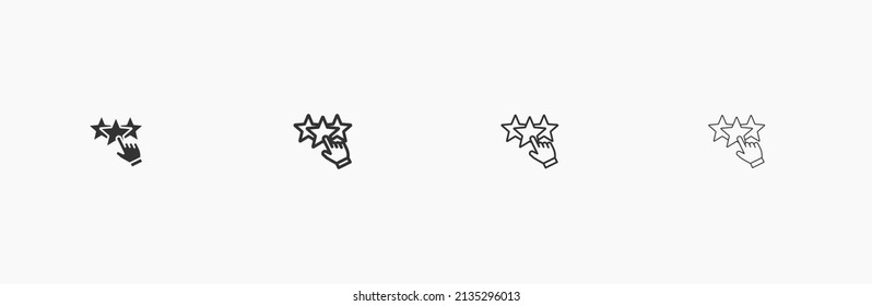 3 stars icon with hand. Three stars button with hand icon