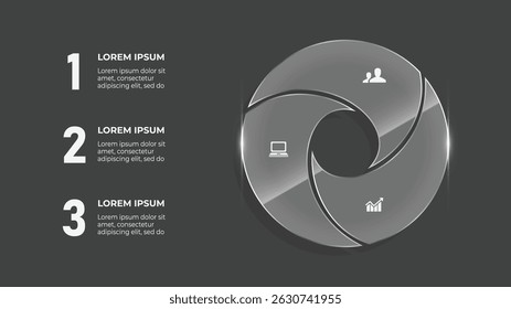 3D-Geschäftsprozess-Infografik mit zirkulärer Agenda und datengesteuertem Corporate Timeline Design