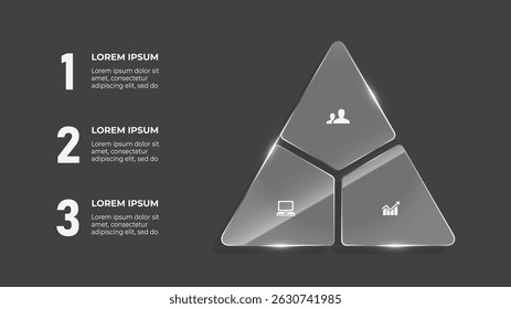 3 Step 3D Glass Effect Business Timeline with Financial Growth Chart and Data-Driven Finance Infographic