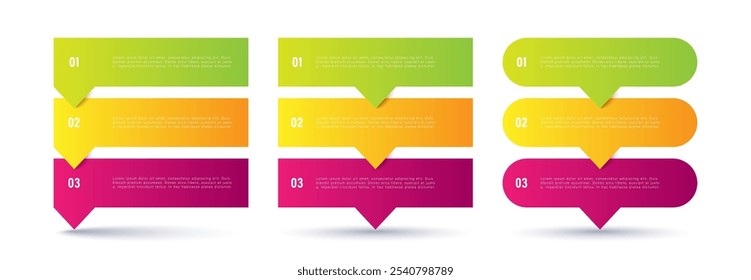 3 step arrow list colorful banners infographic vector image