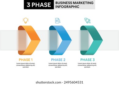 3 Step Arrow Shape Glassmorphism Infographic. Colorful Vector Illustration for Business Financial Report.