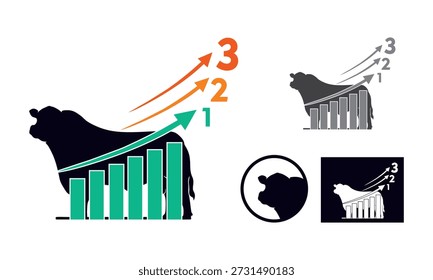 Logo financiero del gráfico alcista de 3 pasos, silueta de grandes Ilustraciones vectoriales financieras