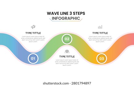 3 Step Business Process Infographic with Colorful Wave Timeline