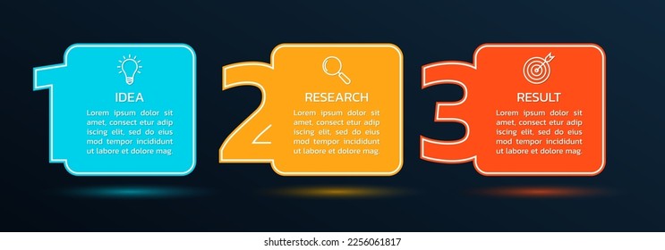 3 step chart design. Five options process diagram with outline icons. Timeline info graphic. Modern layout, business presentation template. Vector illustration.