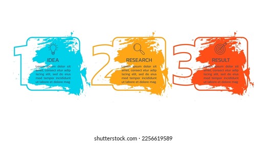 3 step chart design. Three options process diagram with outline icons. Timeline info graphic. Modern layout, business presentation template. Vector illustration.