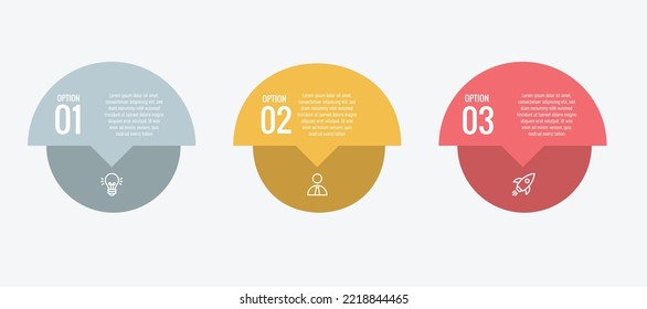 3 Step cicular infograph. Modern infographic design. 3 Color design with modern elements. Can be used in educational purposes, flyers, presentations. EPS 10 vector design