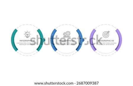3 Step Circle Business Infographic Template with Minimal Line Icons. Banner, Brochure and Presentation. Vector illustration.