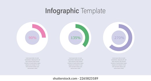 3 Step circular percentage design. Process business vector design with text. Modern vector template. Circualr presentatioin business template. EPS 10  vector art with percentages