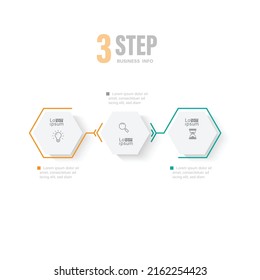 3 Step Connection Hexagon Chart Timeline Minimal on white background