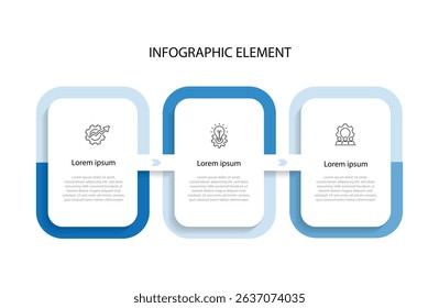 3 step design template infographic element with icons. Vector layout for workflow, business information, presentation, web graphic design 
