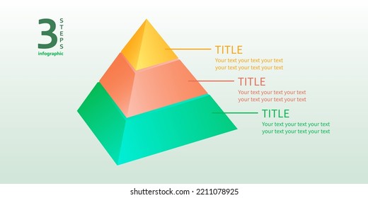 3-Stufen-Diagramm. Geschäftsinformationen in Form einer Pyramide. 3 D. Vektorgrafik.