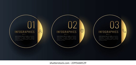 3 step golden infographic banner to present your data vector