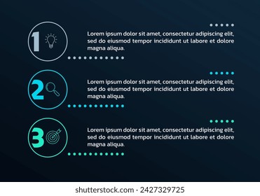 3 step info graphic template. List diagram, chart with three numbers. Business infographic, presentation, modern layout design with vertical elements. Vector illustration.