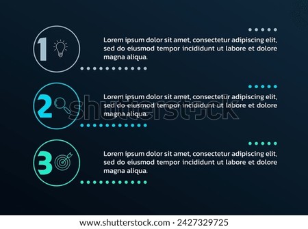 3 step info graphic template. List diagram, chart with three numbers. Business infographic, presentation, modern layout design with vertical elements. Vector illustration.