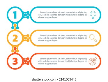 3 Step Infograph With Business Icons. Vertical Infographic, Business Process, Presentation Template. List Or Schedule With Three Numbers. Layout, Banner, Brochure Design. Vector Illustration.