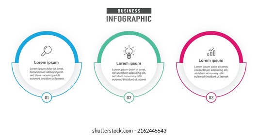 3 Step infograph, Modern infographic design with steps + elements, Can be used in business, educational papers, posters, flyers, brochures, EPS 10 colorful vector design
