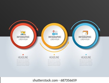 3 Step Infographic. Circles With Arrows. Template, Diagram, Graph, Chart, Presentation, Infograph. 