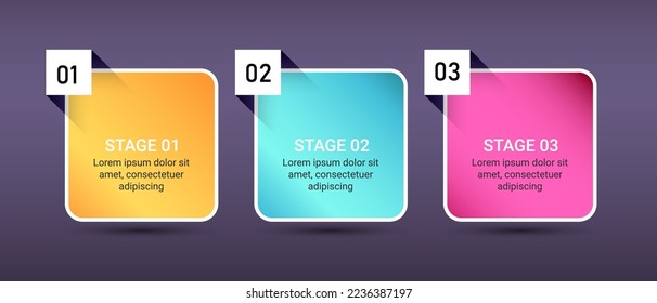 3 step infographic element, 3 stage business process step by step graphic can be used in presentation, org chart and other graphic work