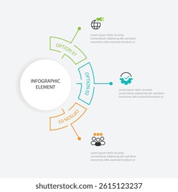 3 step infographic with line circle shape. 