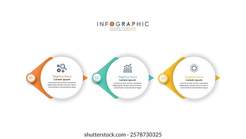 3 step infographic template with Circular elements icon, modern and visually engaging infographic template featuring three distinct sections, Business concept with 3 options, steps, parts.