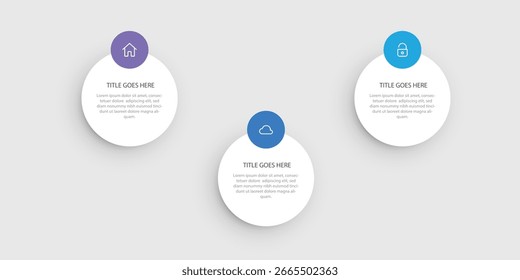 Plantilla de infografía de 3 pasos. Plantilla circular de Vector empresarial. Plantilla de infografía con 3 pasos con iconos, diseñada para conceptos de negocio. Ideal para presentaciones, Anuncios.