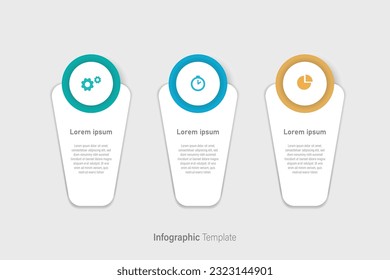 
3 Step infographic template. Modern circular 2023 infographic template. Infographic design element and number options. Business concept with 3 steps. Can be used for workflow layout, diagram