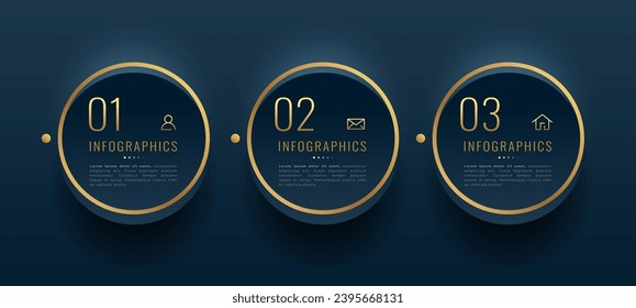 3 step infographic workflow golden chart banner for modern business vector