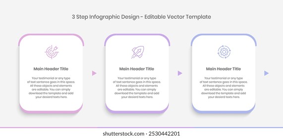 Plantilla de diseño de infografías de 3 pasos, Diagrama de gráfico, Gráfico, Diagrama circular, Diseño de flujo de trabajo, Diagrama de escuadrón, Informe, Elementos de diseño de presentación editables, Diagrama de proceso en fondo blanco