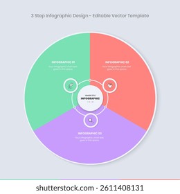 3 Step Infographics Design Template, circle diagram, Modern Business presentation Infographic elements, colorful circle workflow slide template,  Timeline minimalist rounded infographic template