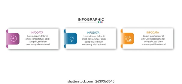 3 Step Infographics Design Template - Graph, Pie chart, workflow layout, squire diagram, brochure, report, presentation, web design Editable Vector	