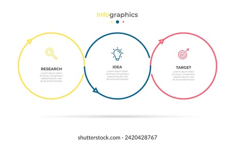 3 Step of infographics process with linear elements and arrow design for presentation, annual report. Vector illustration.