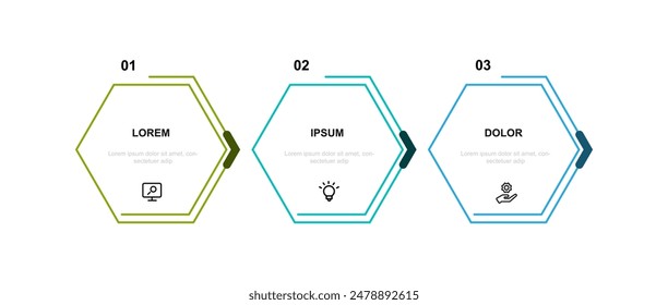 3 step line frame hexagon for infographic template