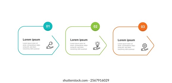 3 step line process infographic template with icons. Vector banner presentation, workflow, business information 