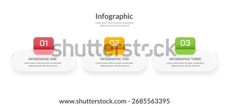 3 Step Neomorphism Infographic Template for Minimal Business Process. Website, Liquid glass and Banner. Vector illustration.