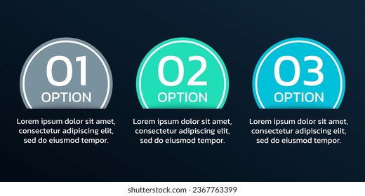 3 paso, opción info plantilla gráfica. Diagrama de procesos, diseño de negocio, infografía de línea de tiempo. Tres infografías de números. Ilustración vectorial.