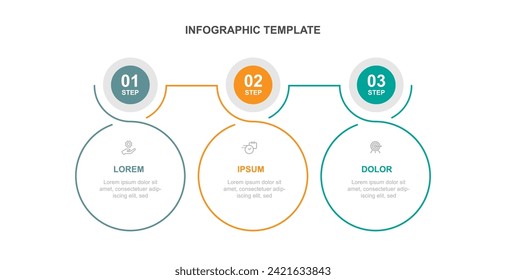 3 step process infographic template vector element